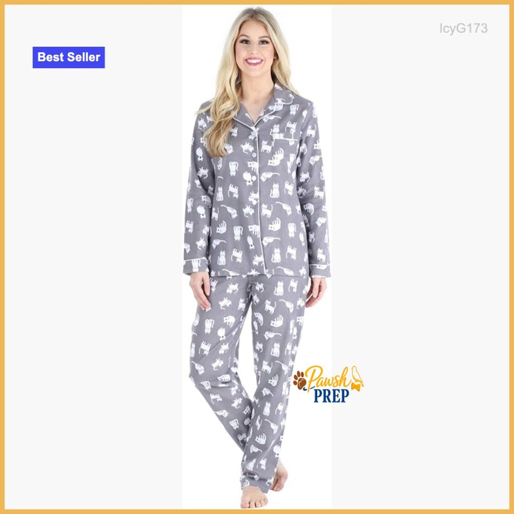 Women's Cotton Flannel Long Sleeve Button Down Pajama Set